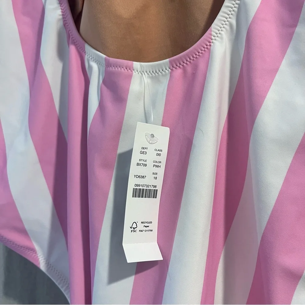 NWT J Crew - Scoopback One Piece Pink Stripe Swimsuit